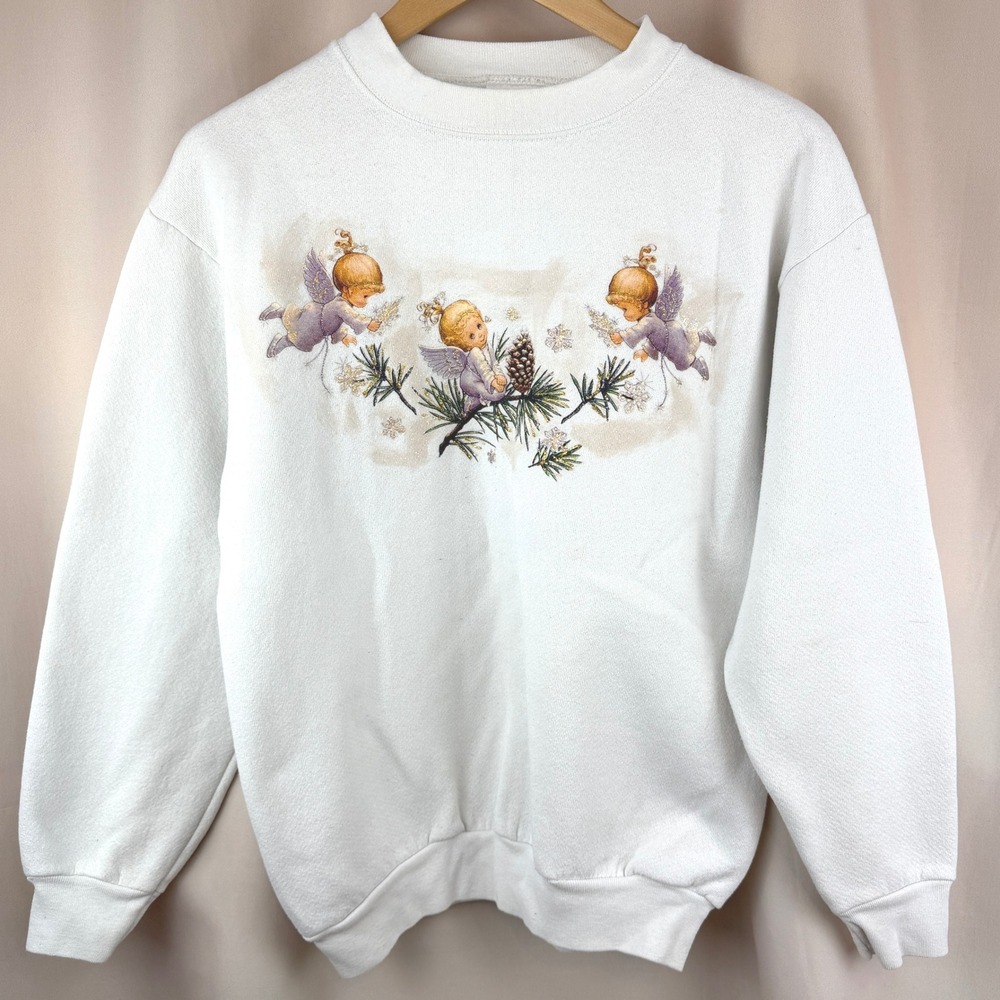 Vintage Angels Grandma Sweatshirt Womens|S|Snow Glitter Ugly Christmas|Tultex